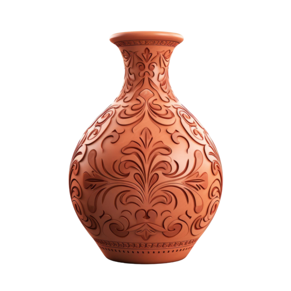 Vas Tanah Liat Ukir "Kusuma" - Ornamen Flora Terakota